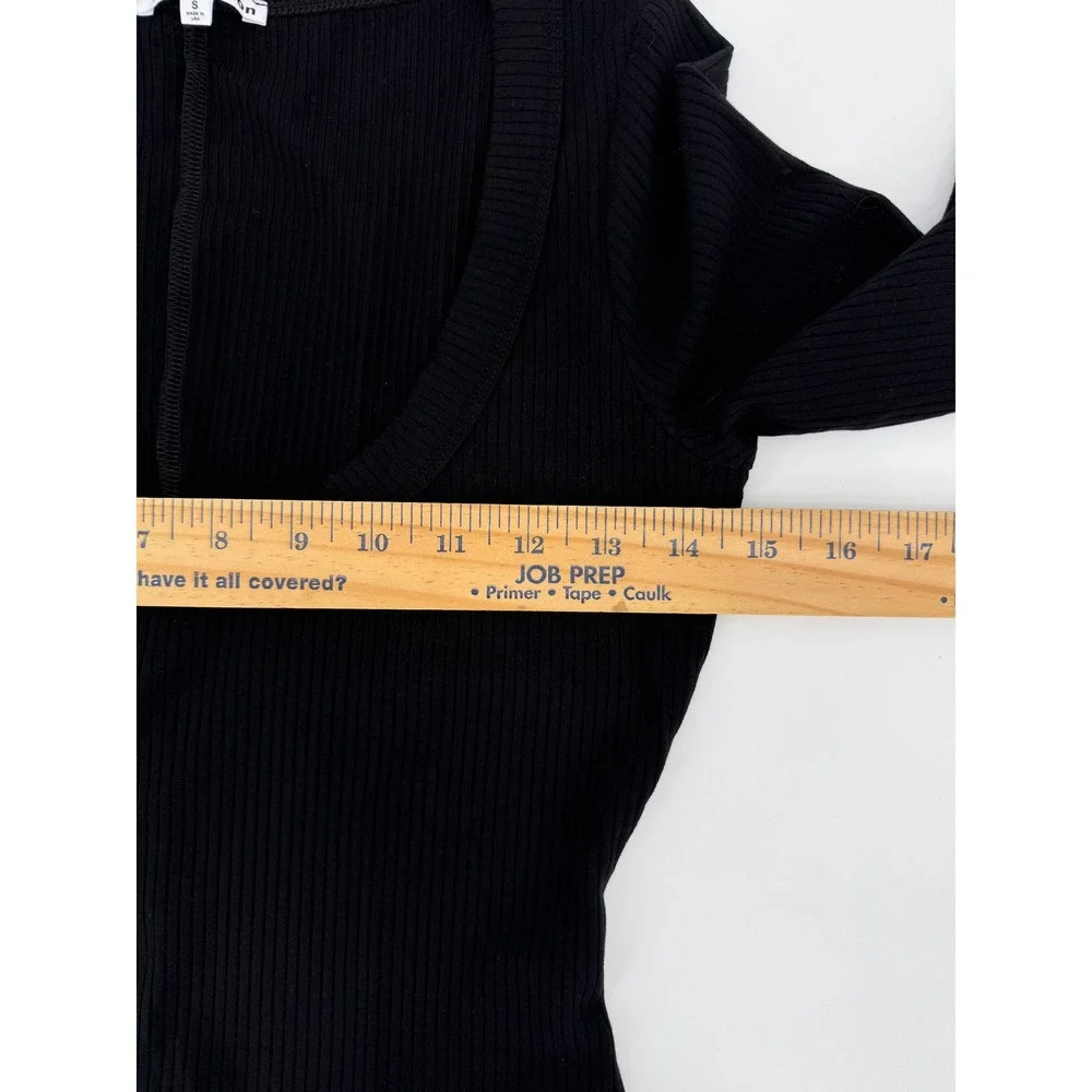 Reformation Black Ribbed Long Sleeve Scoop Neck Cropped Top Size S Small USA